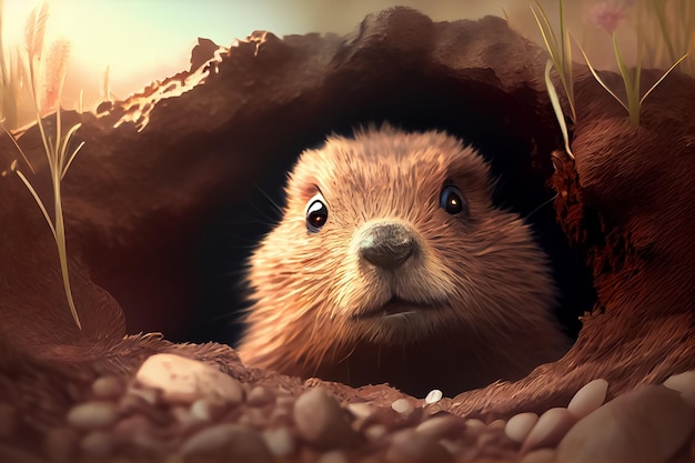 Illustrazione del gopher che emerge dalla tana in primavera AI