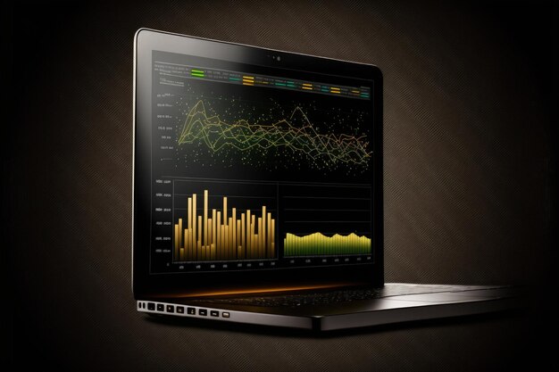 Illustrazione del grafico sullo sfondo dello schermo del laptop AI generativa