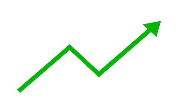 Illustrazione del grafico verde primavera con freccia nera su sfondo bianco