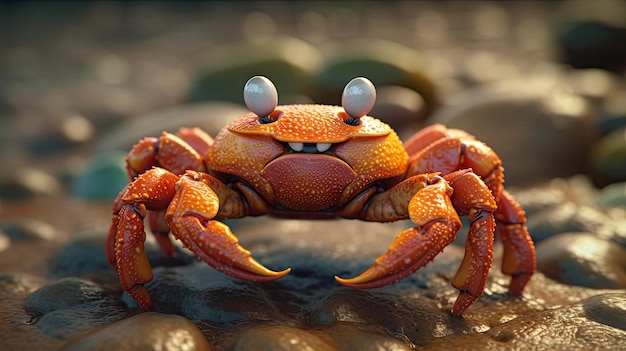 Illustrazione del granchio 3d sulla spiaggia