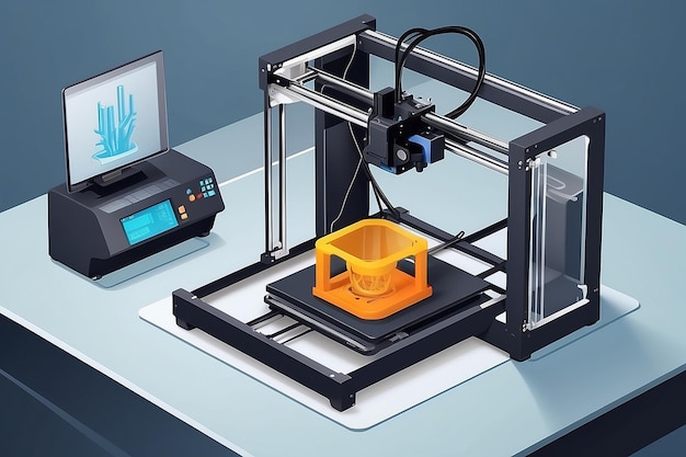 Illustrazione del laboratorio di tecnologia vettoriale della stampante 3D in azione