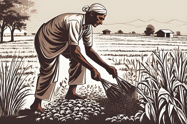 illustrazione del lavoro dell'agricoltore indiano