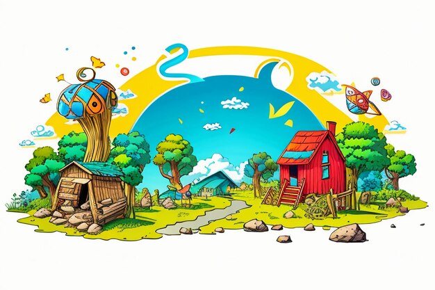 Illustrazione del libro illustrato di storie per bambini illustrazione di sfondo di carta da parati anime simpatico cartone animato