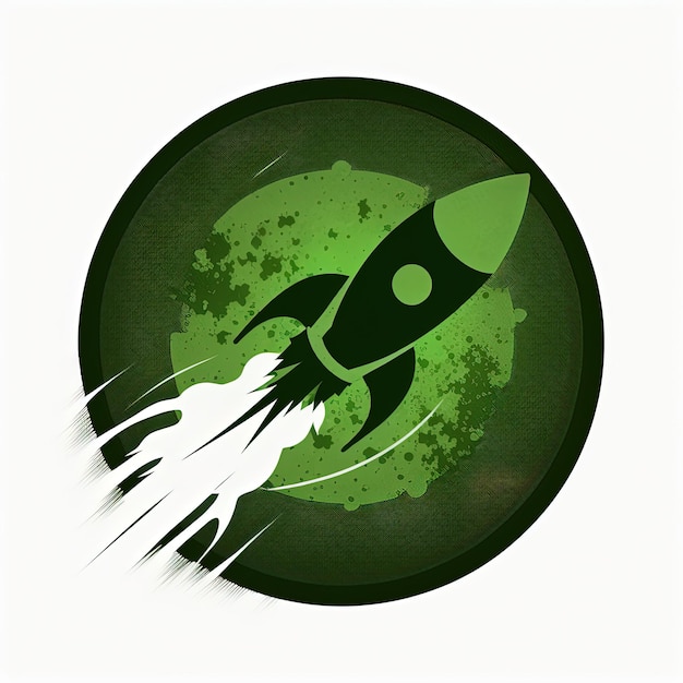 Illustrazione del logo, razzo in cerchio verde, sfondo bianco. IA generativa