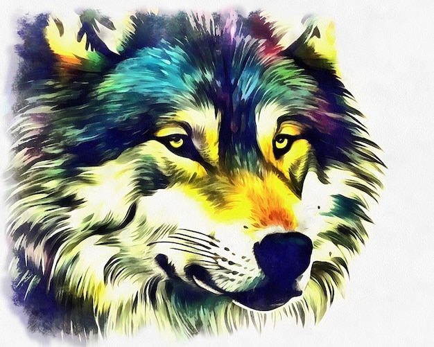 Illustrazione del lupo in stile acquerello su tela di carta AI generativa