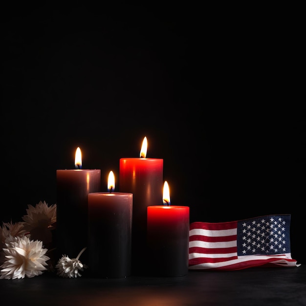 Illustrazione del Memorial Day con bandiera usa e candela Generativo ai