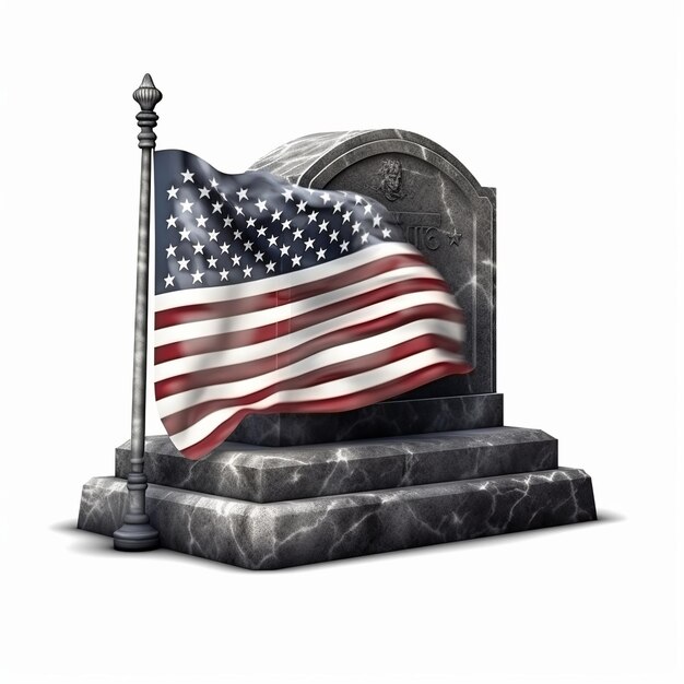 Illustrazione del Memorial Day con bandiera usa e lapide Generativo ai