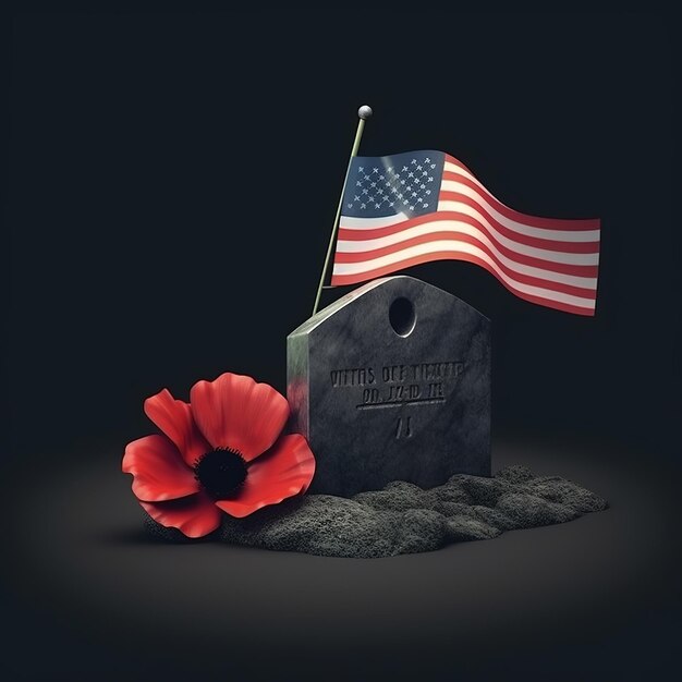 Illustrazione del Memorial Day con bandiera usa e lapide Generativo ai