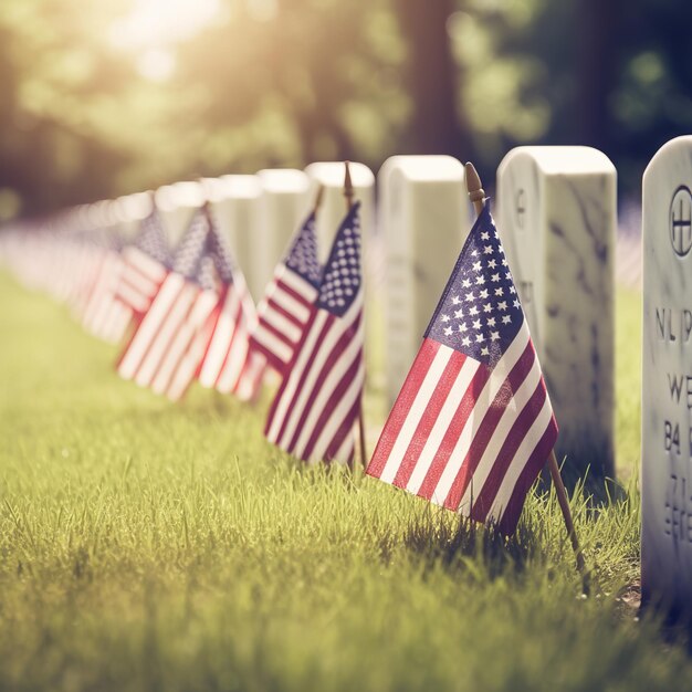 Illustrazione del Memorial Day con bandiera usa e lapide Generativo ai