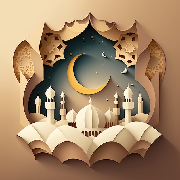 Illustrazione del mese sacro del Ramadan con elementi islamici