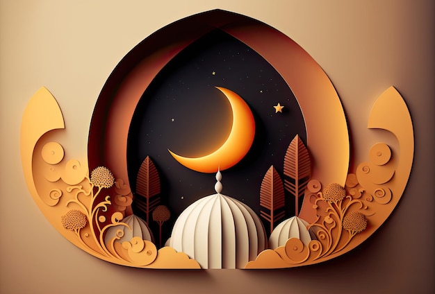 Illustrazione del mese sacro del Ramadan con elementi islamici