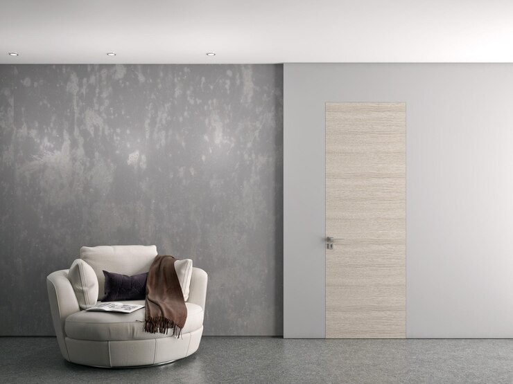 Illustrazione del mockup della stanza degli interni luminosi minimi moderni di lusso di grandi dimensioni Rendering 3D