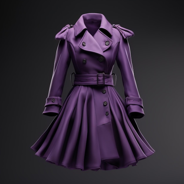 Illustrazione del modello 3D iperrealistico Purple Trench Coat con cintura