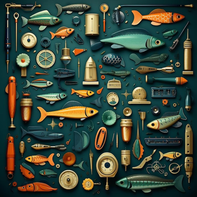 illustrazione del modello dell'attrezzatura da pesca