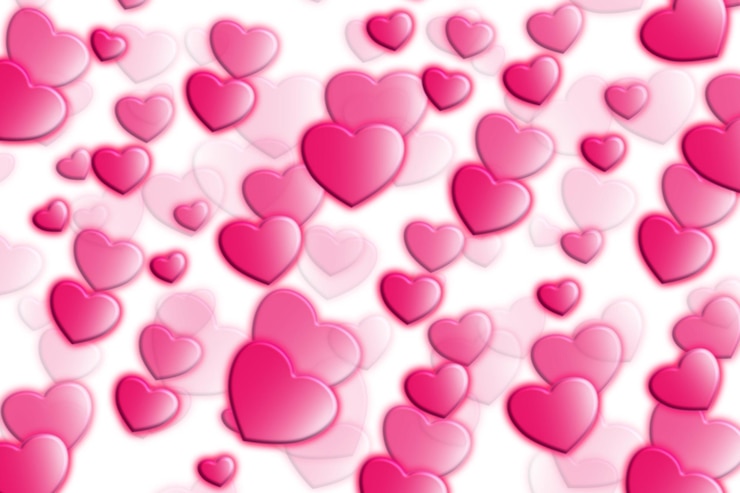 Foto illustrazione del modello di amore dei cuori rosa