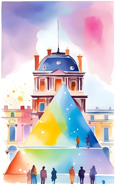 Illustrazione del museo del louvre ad acquerello