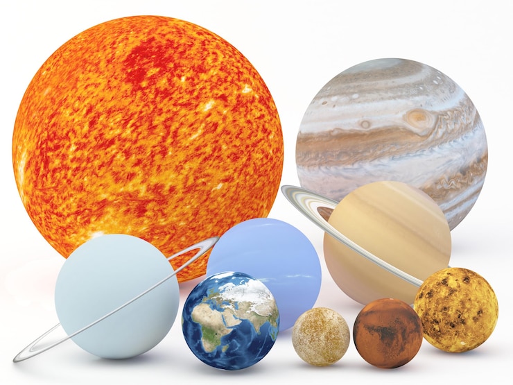 Foto illustrazione del nostro sistema solare su white plane 3d render xamaps da httpplanetpixelemporiumcom
