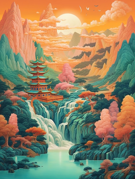 Illustrazione del paesaggio asiatico