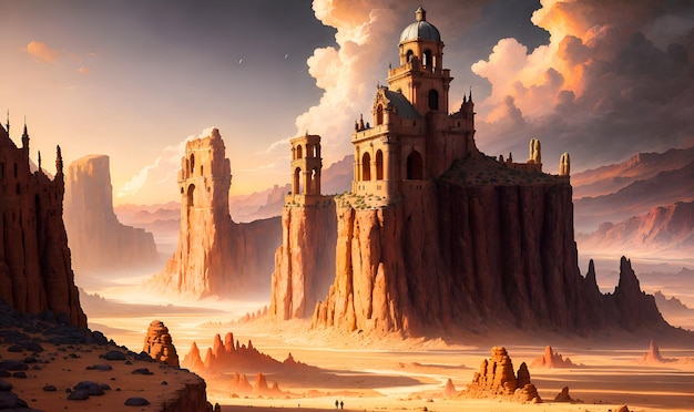 Illustrazione del paesaggio del deserto Concept Art Ambiente IA generativa
