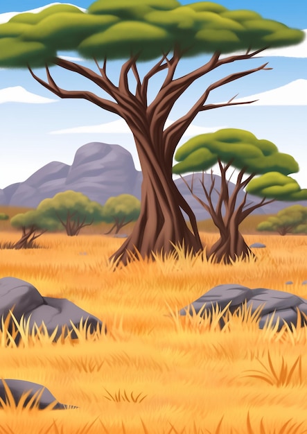 Illustrazione del paesaggio della savana africana.