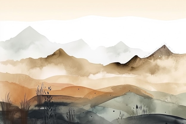 Illustrazione del paesaggio delle montagne minimalista neutra ad acquerello