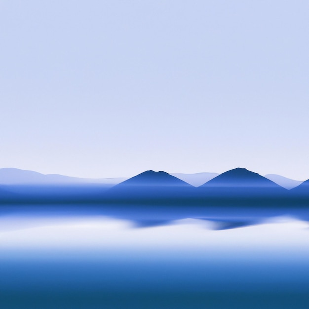 Illustrazione del paesaggio di montagna blu brillante con cielo aperto e oceano