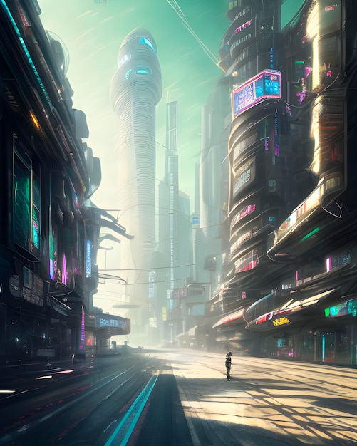 Illustrazione del paesaggio notturno urbano cyberpunk