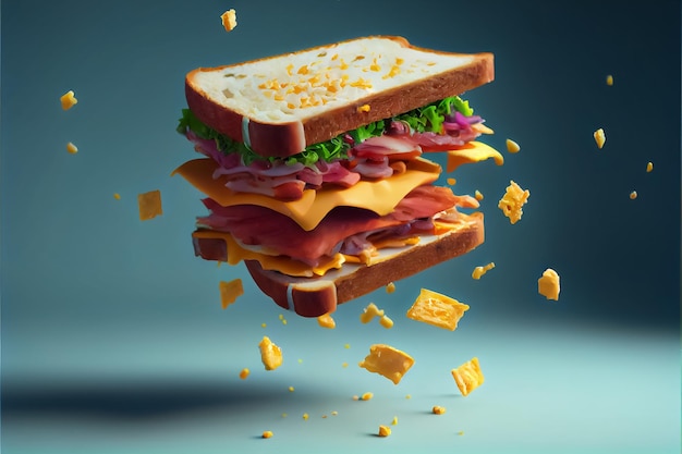 Illustrazione del panino con formaggio pomodoro ketchup AI