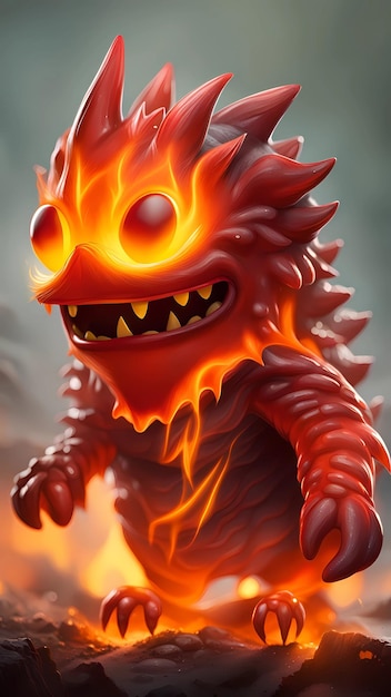 Illustrazione del personaggio dei cartoni animati del mostro del fuoco rosso