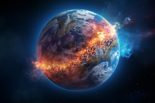 Illustrazione del pianeta Terra sul riscaldamento globale creata con l'intelligenza artificiale generativa