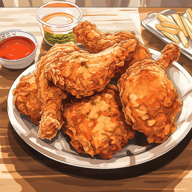 illustrazione del piatto di pollo fritto