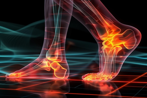 Illustrazione del piede umano con dolore alla caviglia anatomia concetto di fisioterapia