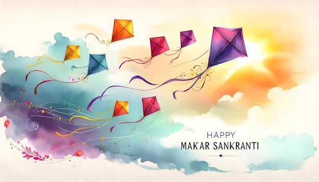 Illustrazione del poster di Makar Sankranti in acquerello