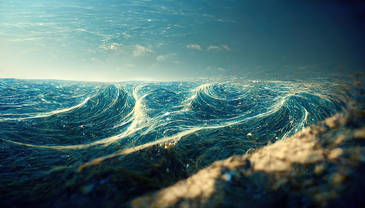 Foto illustrazione del quadro televisivo 3d delle onde dell'oceano blu