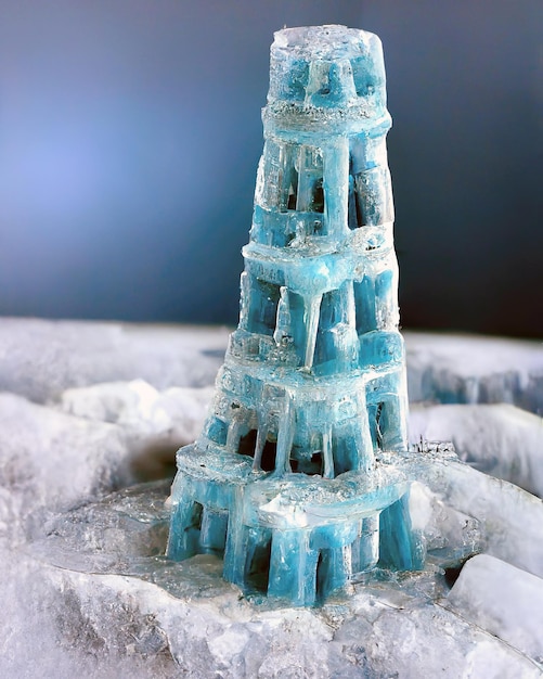 Illustrazione del raster di stile 3D della torre di ghiaccio congelata del giocattolo.
