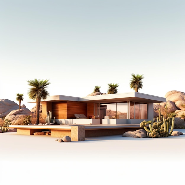 illustrazione del rendering Desert Retreat3D di una casa contemporanea