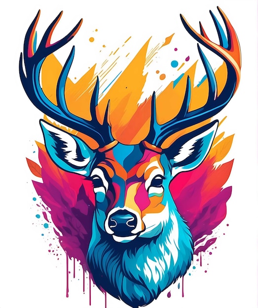 Illustrazione del ritratto di pop art testa di cervo colorato