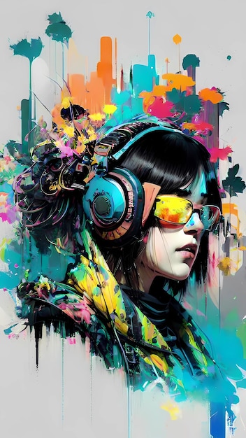 Illustrazione del ritratto in stile cyberpunk al neon