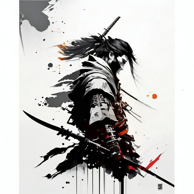 Illustrazione del samurai con stile schizzo di spada AI generativa