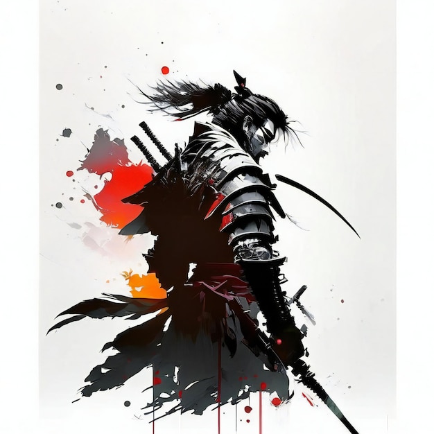 Illustrazione del samurai con stile schizzo di spada AI generativa