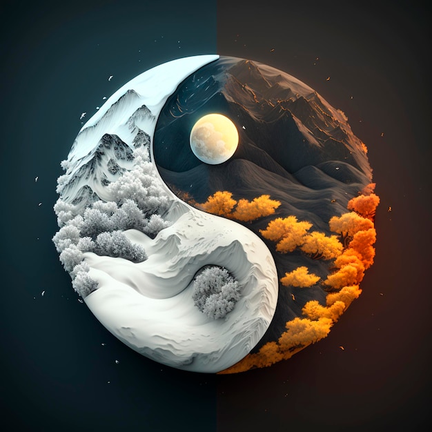 Illustrazione del simbolo Yin Yang con contenuti generati dalle stagioni