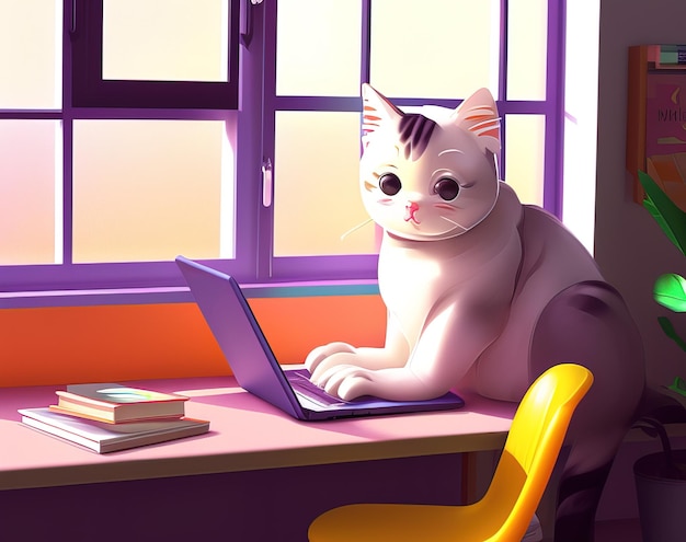 illustrazione del simpatico gatto seduto in ufficio