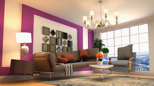 Illustrazione del sofà che si libra nel salone