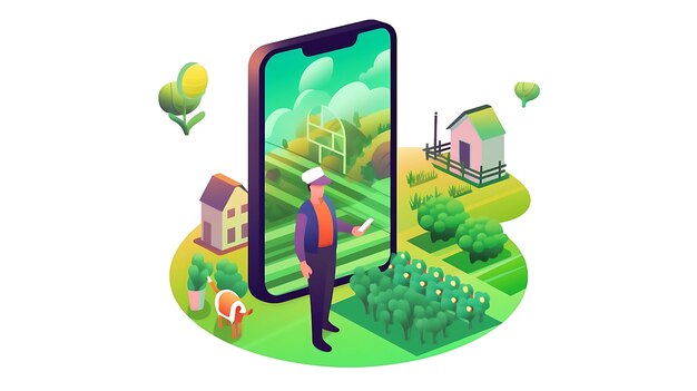 Illustrazione del software di gestione dell'azienda agricola del telefono cellulare per la gestione dell'agricoltura