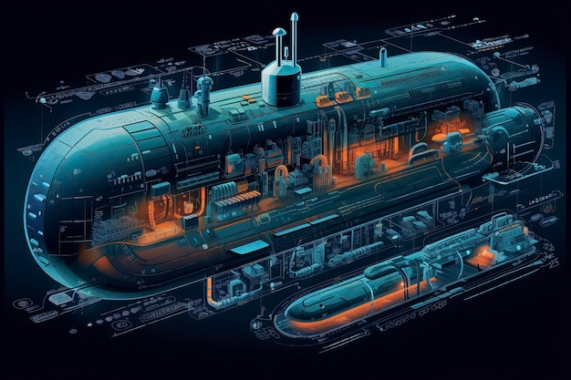 Illustrazione del sottomarino Illustrazione del trasporto AI generativa