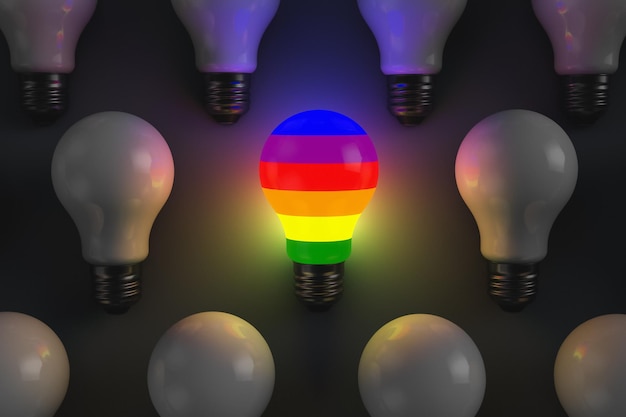 Illustrazione del tema LGBT La lampadina arcobaleno brilla