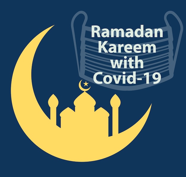 Illustrazione del testo Ramadan Kareem con stampa di scritte Covid29Typography