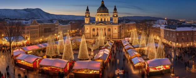 illustrazione del tradizionale mercato di Natale in Europa città di Budapest Generative ai