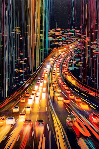 Illustrazione del traffico notturno su una superstrada