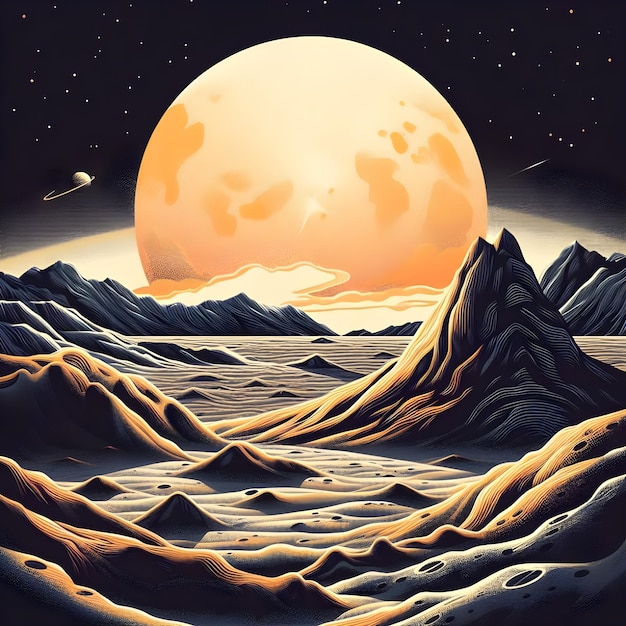 Illustrazione del tramonto sulla Luna